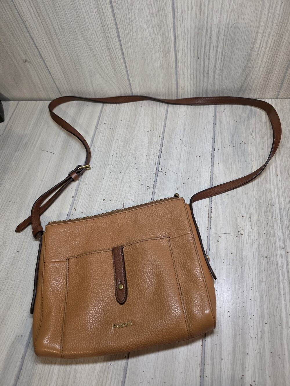 Fossil Gemma Brown Pebbled Leather Crossbody Bag Purse Boho Heritage